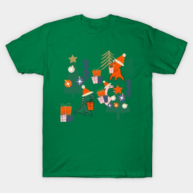 Dinosaur Christmas Party T-Shirt by bruxamagica